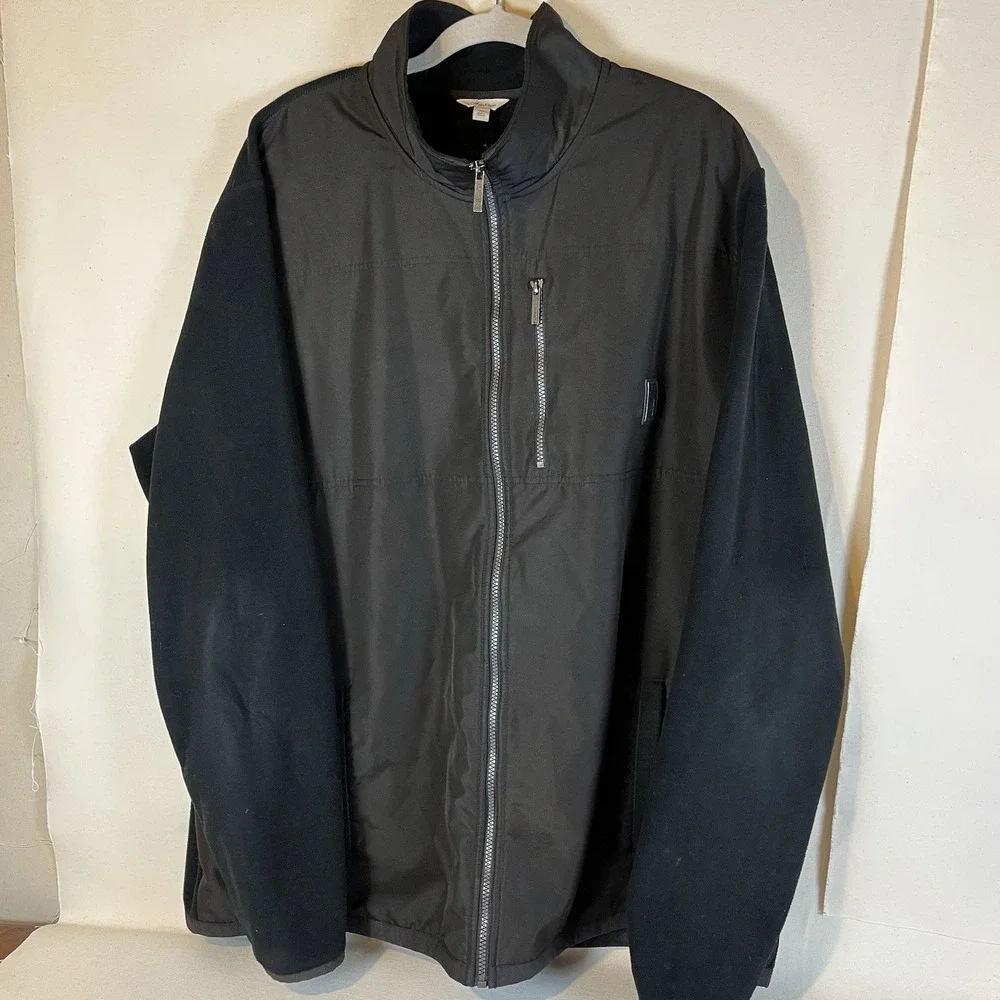 Calvin Klein Fleece Jacket Mens Size 2X Black Dark Brown Full Zip Long Sleeves